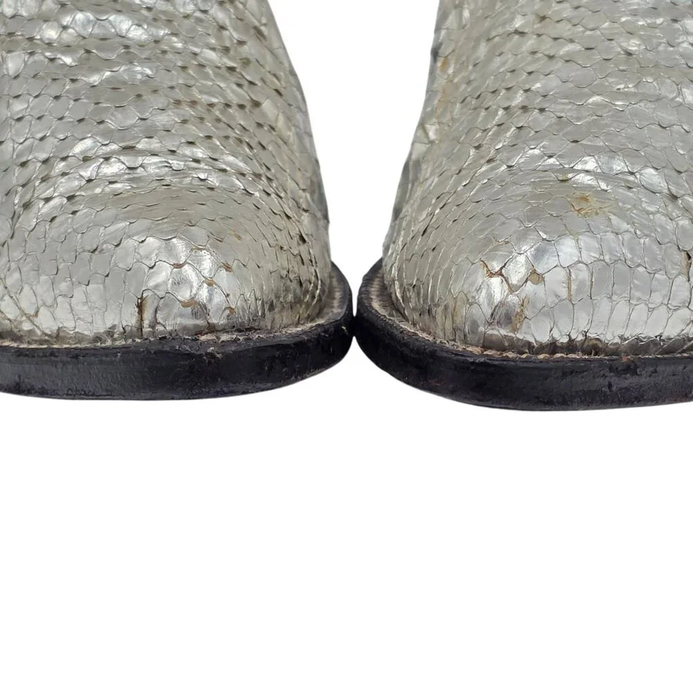 Vintage 1970s Mens 11D Larry Mahan Silver Metallic Snakeskin Cowboy Boots Rare - Picture 15 of 16